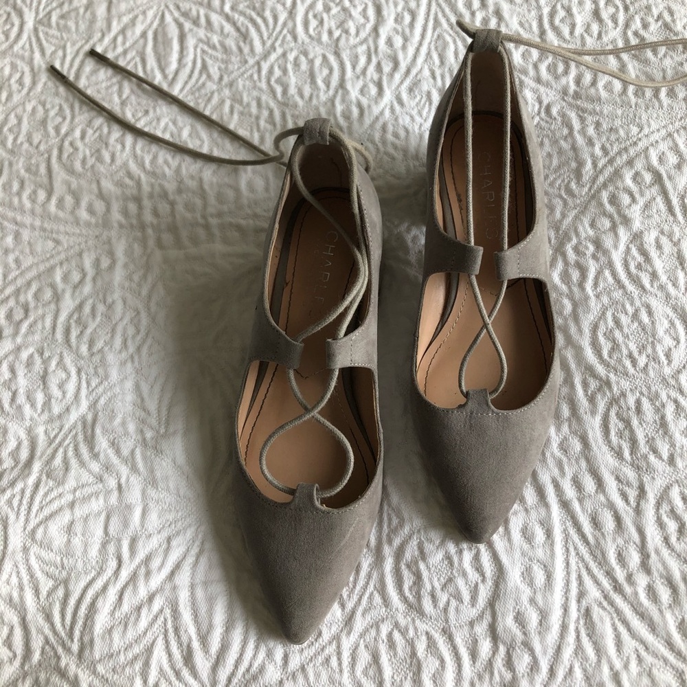 Gray lace up heels